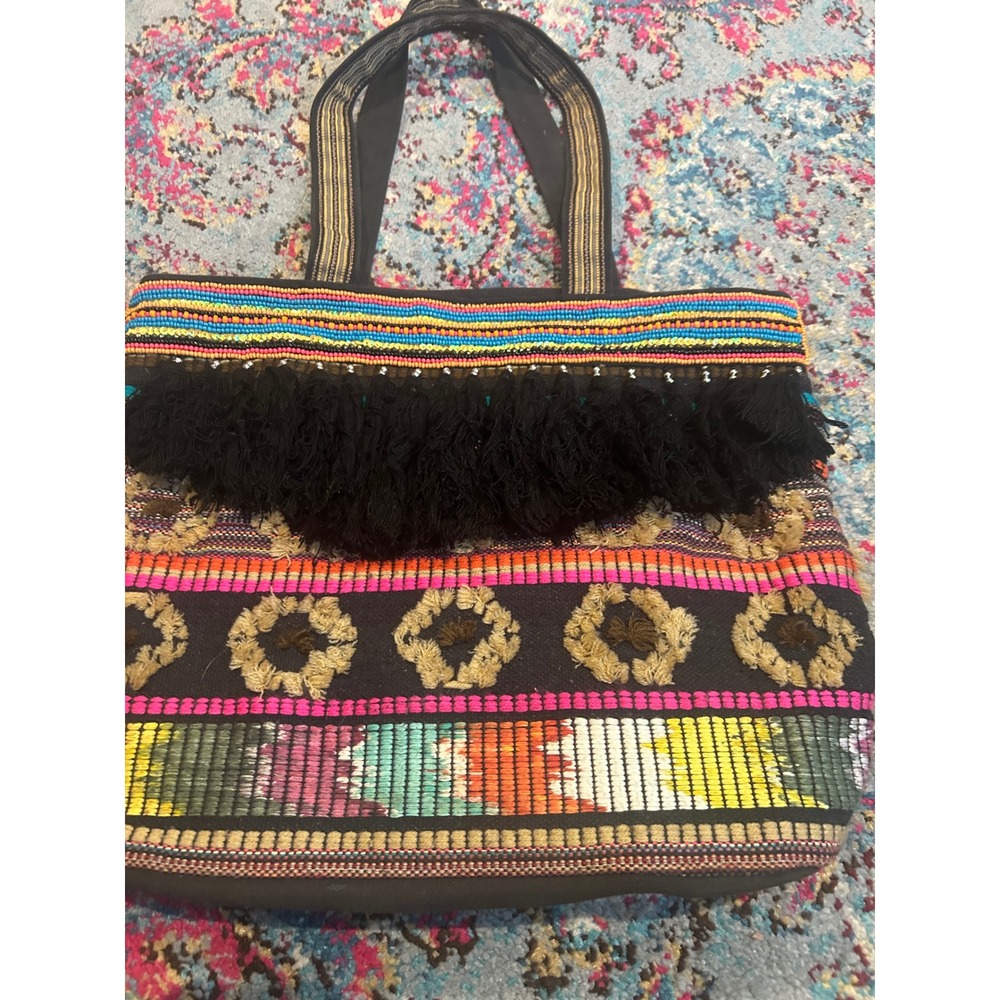 STEVEN Tote Bag Embroidered Beaded Tassel Boho Colorful Shoulder Bag‎